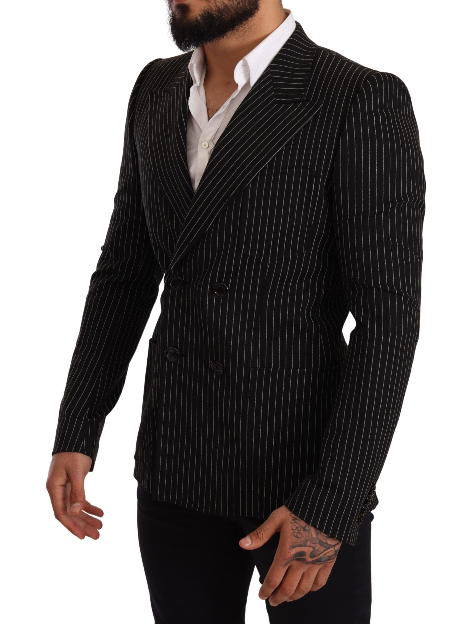 Dolce & Gabbana Dark Gray White Striped Slim Fit Coat Blazer