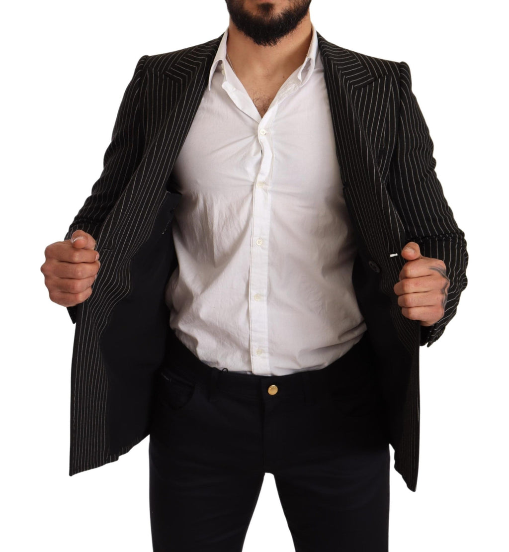 Dolce & Gabbana Dark Gray White Striped Slim Fit Coat Blazer