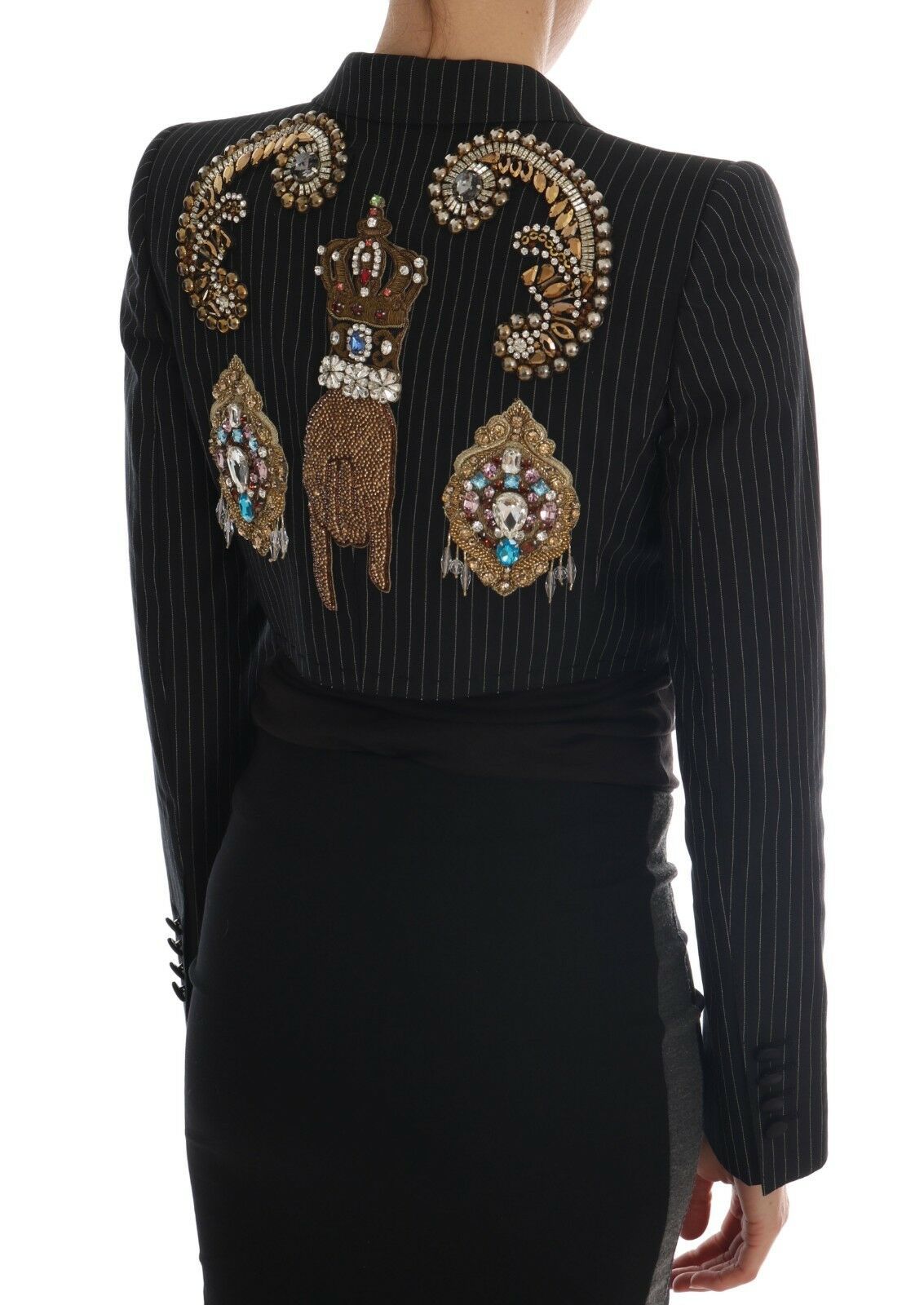 Dolce & Gabbana Dark Gray Crystal Fairy Tale Blazer Jacket