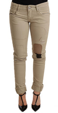 Acht Beige Denim Cotton Bottom Slim Fit Folded Pant
