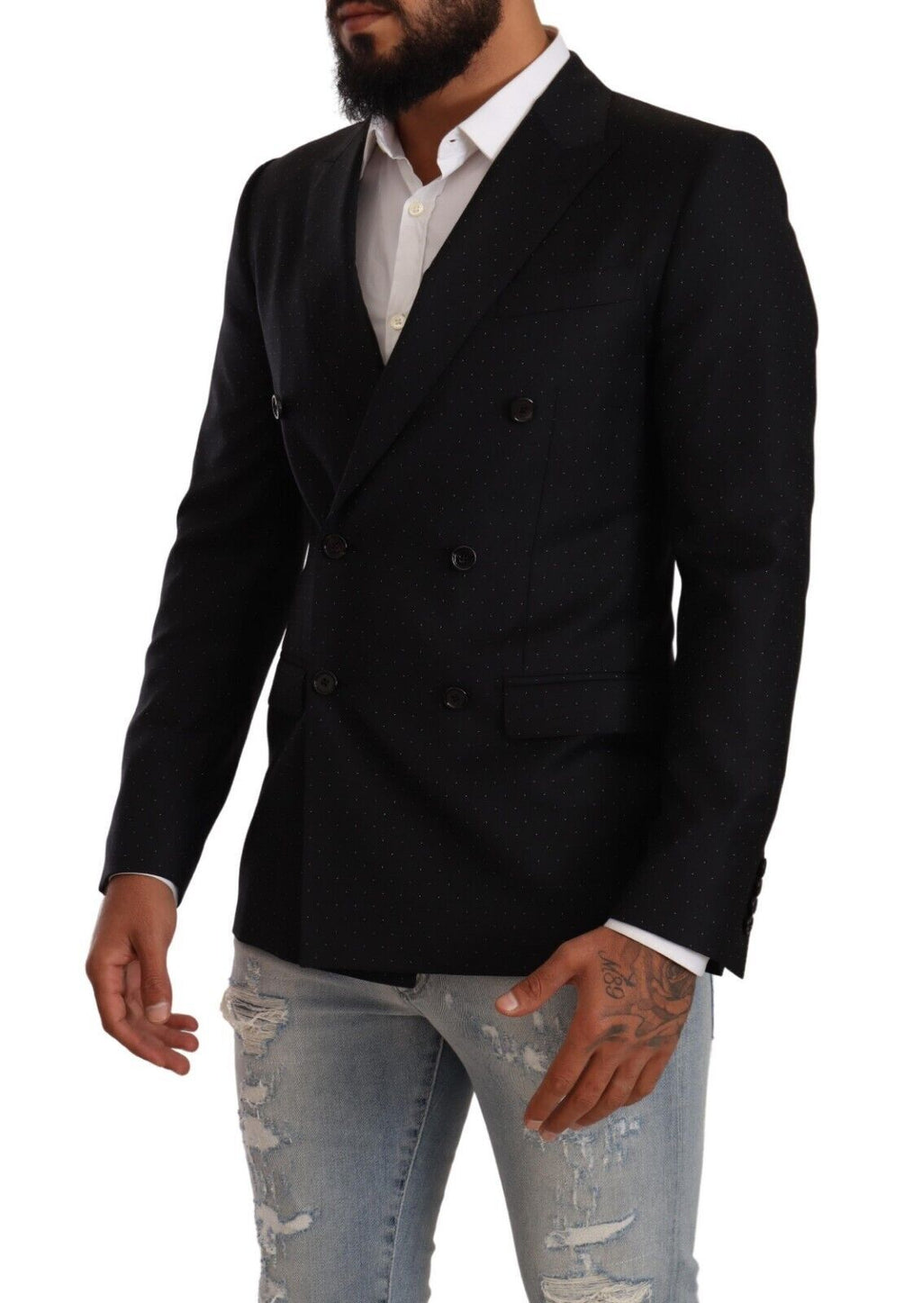 Dolce & Gabbana Dark Gray Dotted Double Breasted MARTINI Jacket