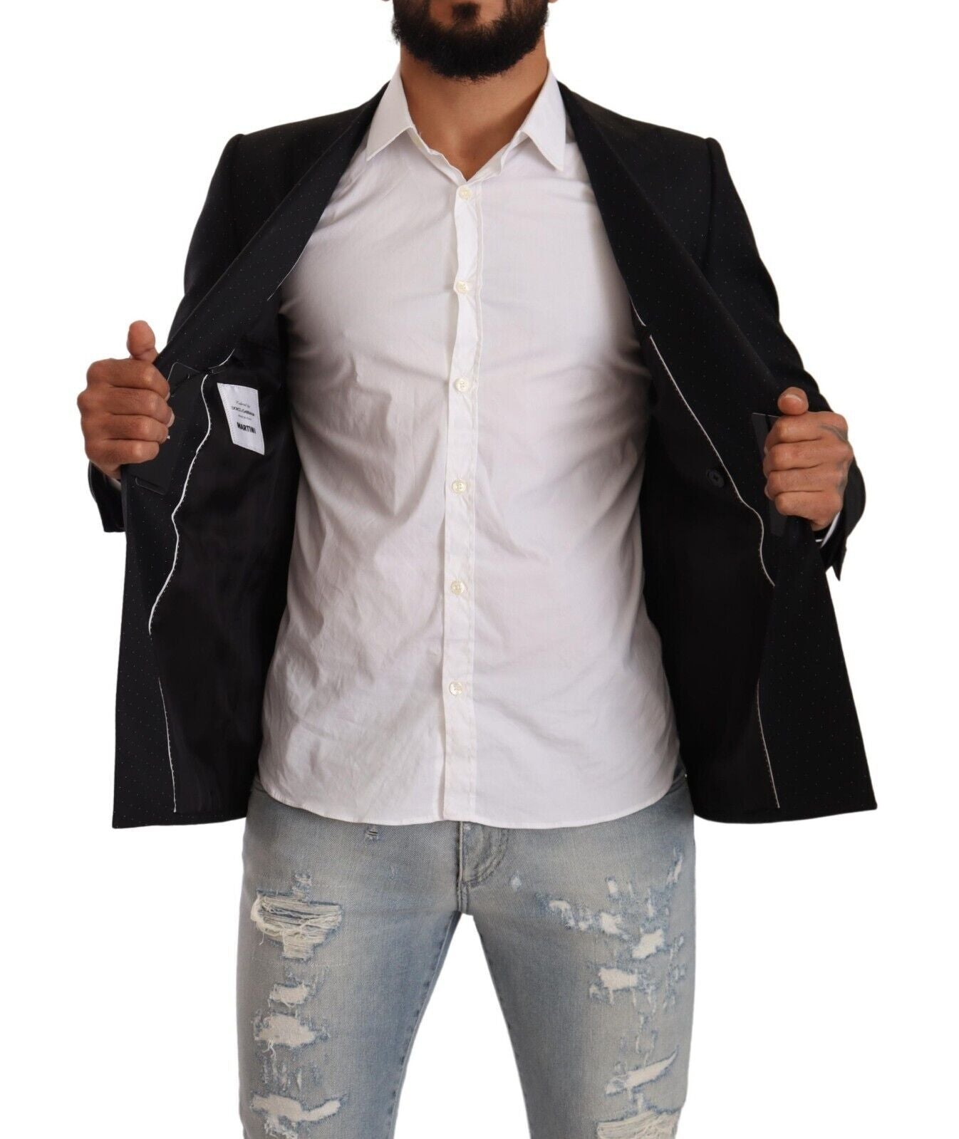 Dolce & Gabbana Dark Gray Dotted Double Breasted MARTINI Jacket