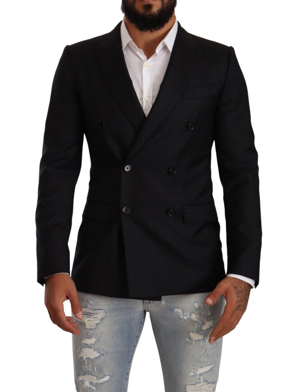 Dolce & Gabbana Dark Gray Dotted Double Breasted MARTINI Jacket