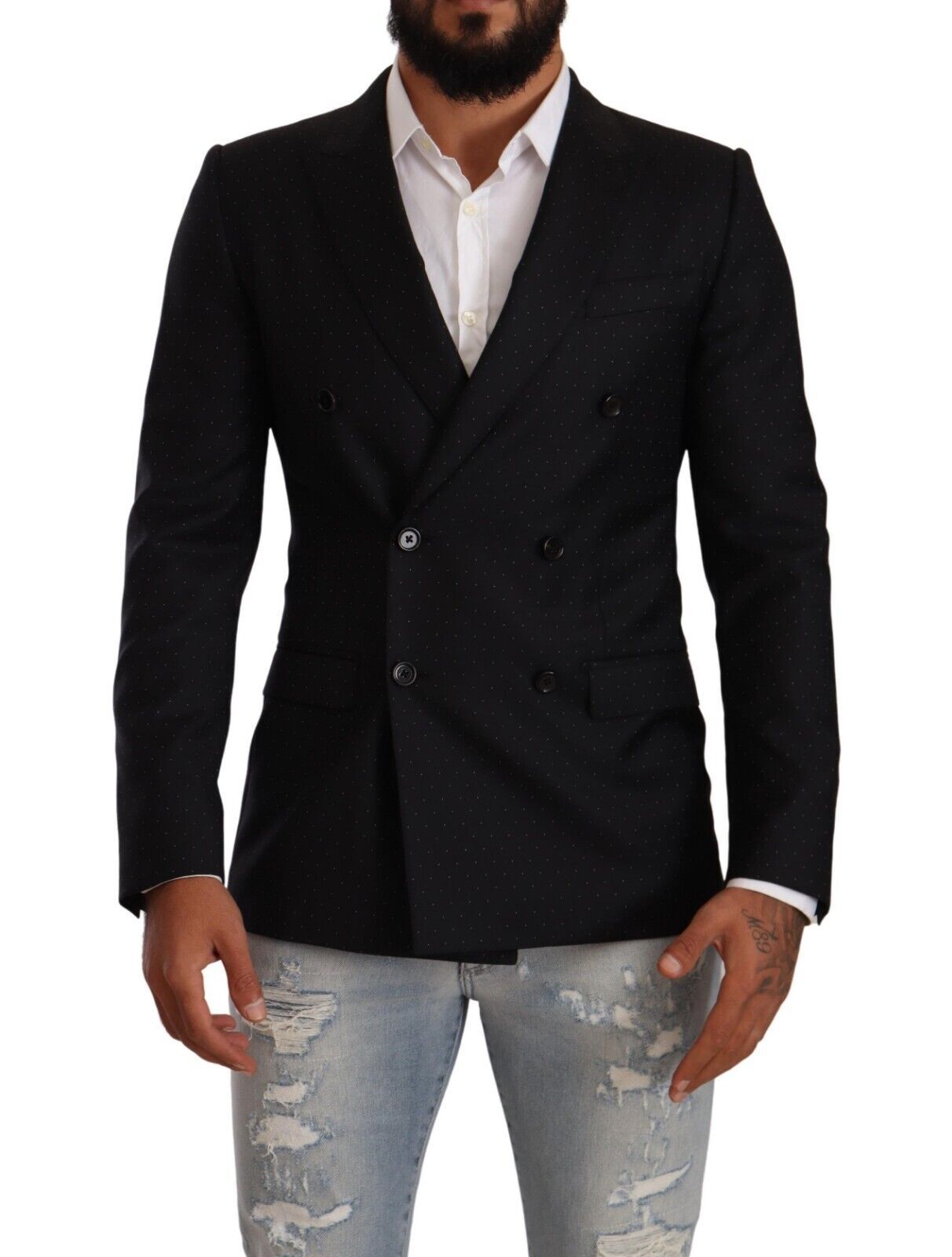 Dolce & Gabbana Dark Gray Dotted Double Breasted MARTINI Jacket