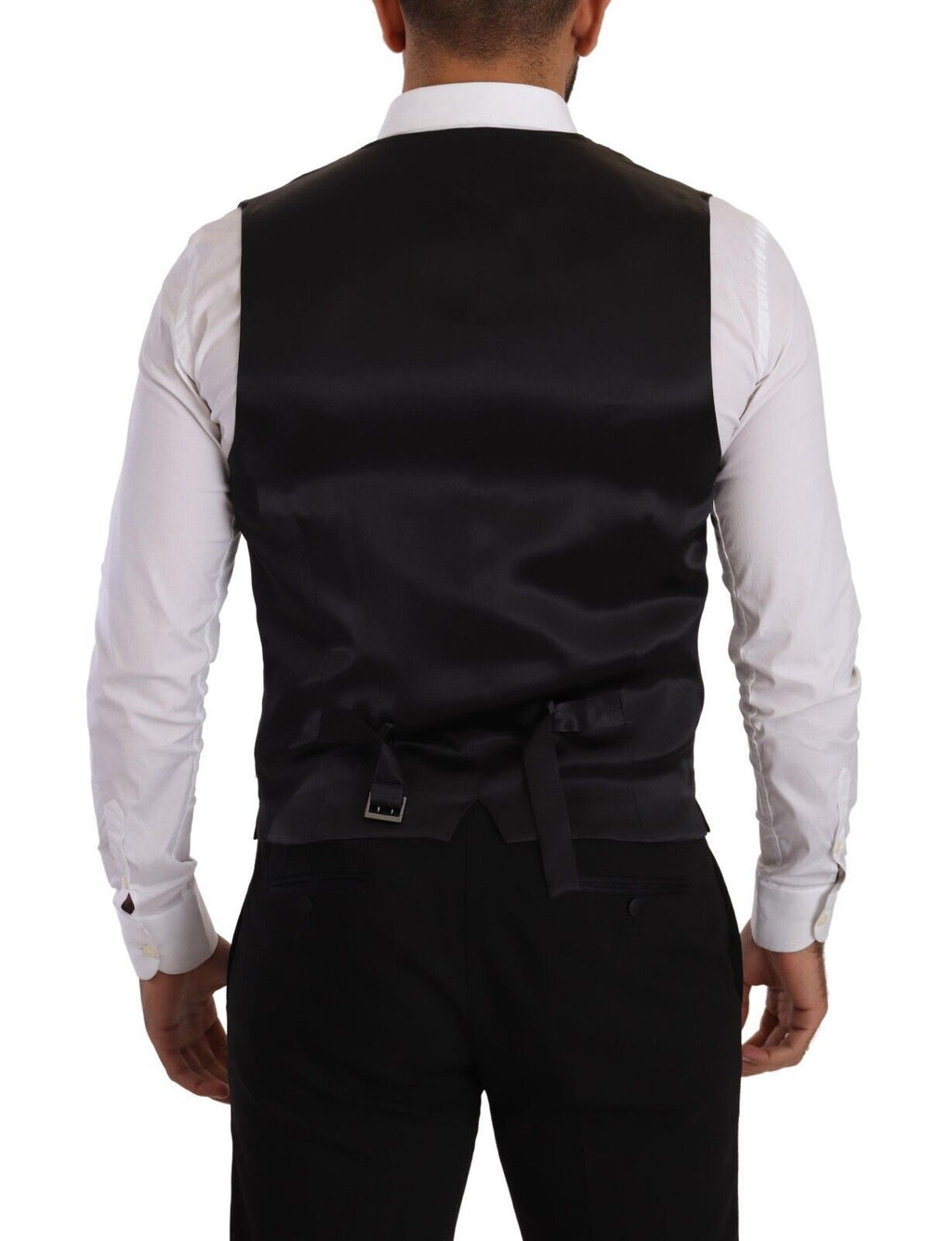 Dolce & Gabbana Dark Gray Striped Wool Silk Waistcoat Vest