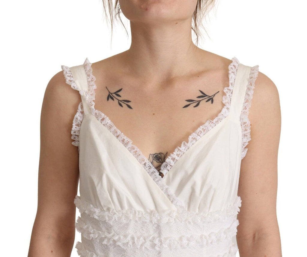Dolce & Gabbana White Cotton Tiered Long Maxi A-line Dress