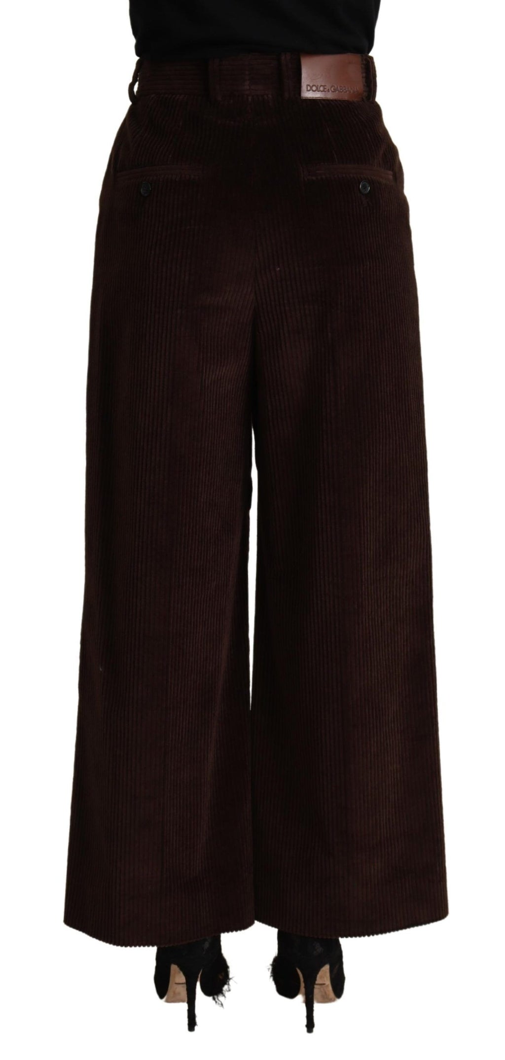 Dolce & Gabbana Brown Cotton High Waist Trouser Wide Leg Pants