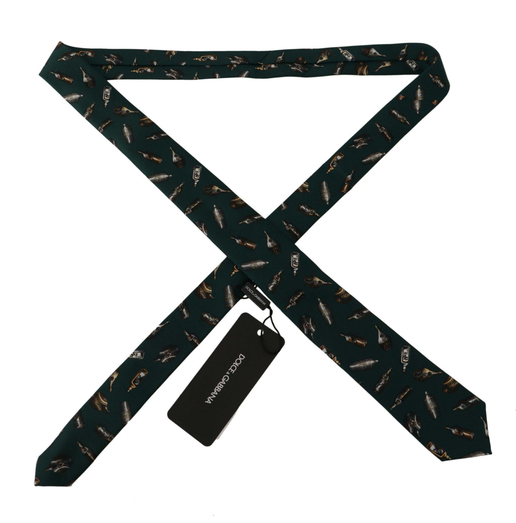 Dolce & Gabbana Black Bottle Fantasy Print Silk Adjustable Accessory Tie