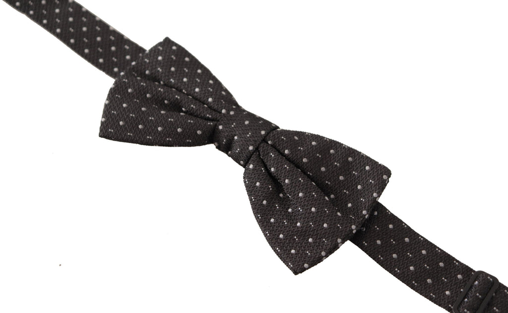 Dolce & Gabbana Dark Gray Polka Dot 100% Silk Neck Papillon Tie