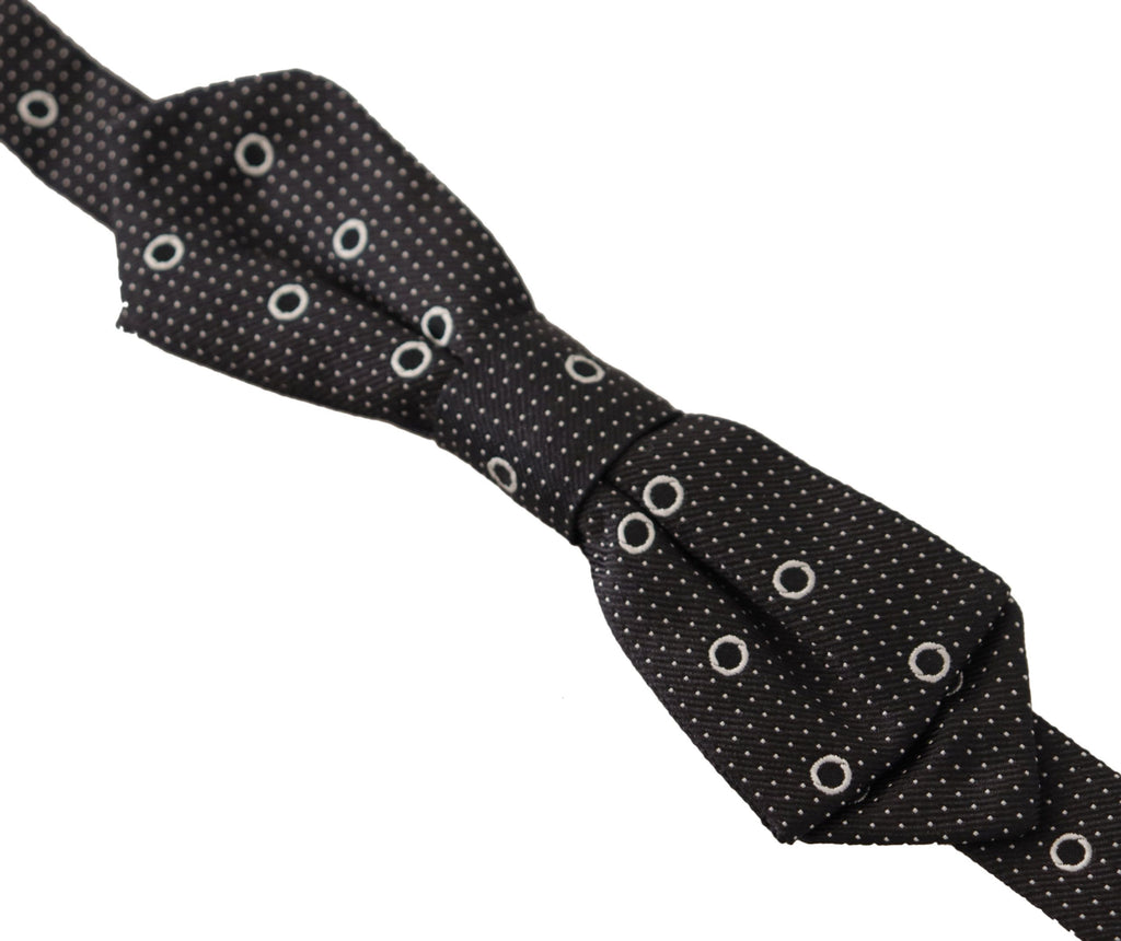 Dolce & Gabbana Dark Gray White Polka Dot 100% Silk Neck Papillon Tie
