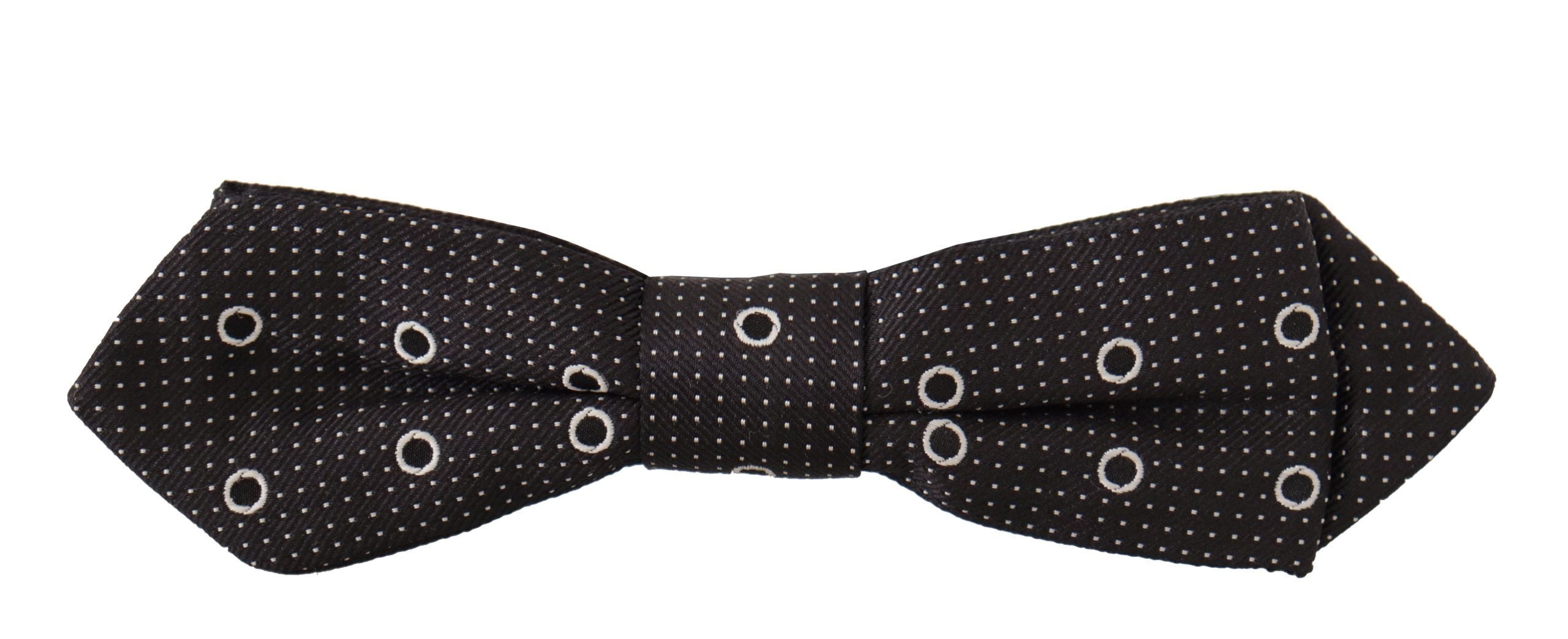 Dolce & Gabbana Dark Gray White Polka Dot 100% Silk Neck Papillon Tie