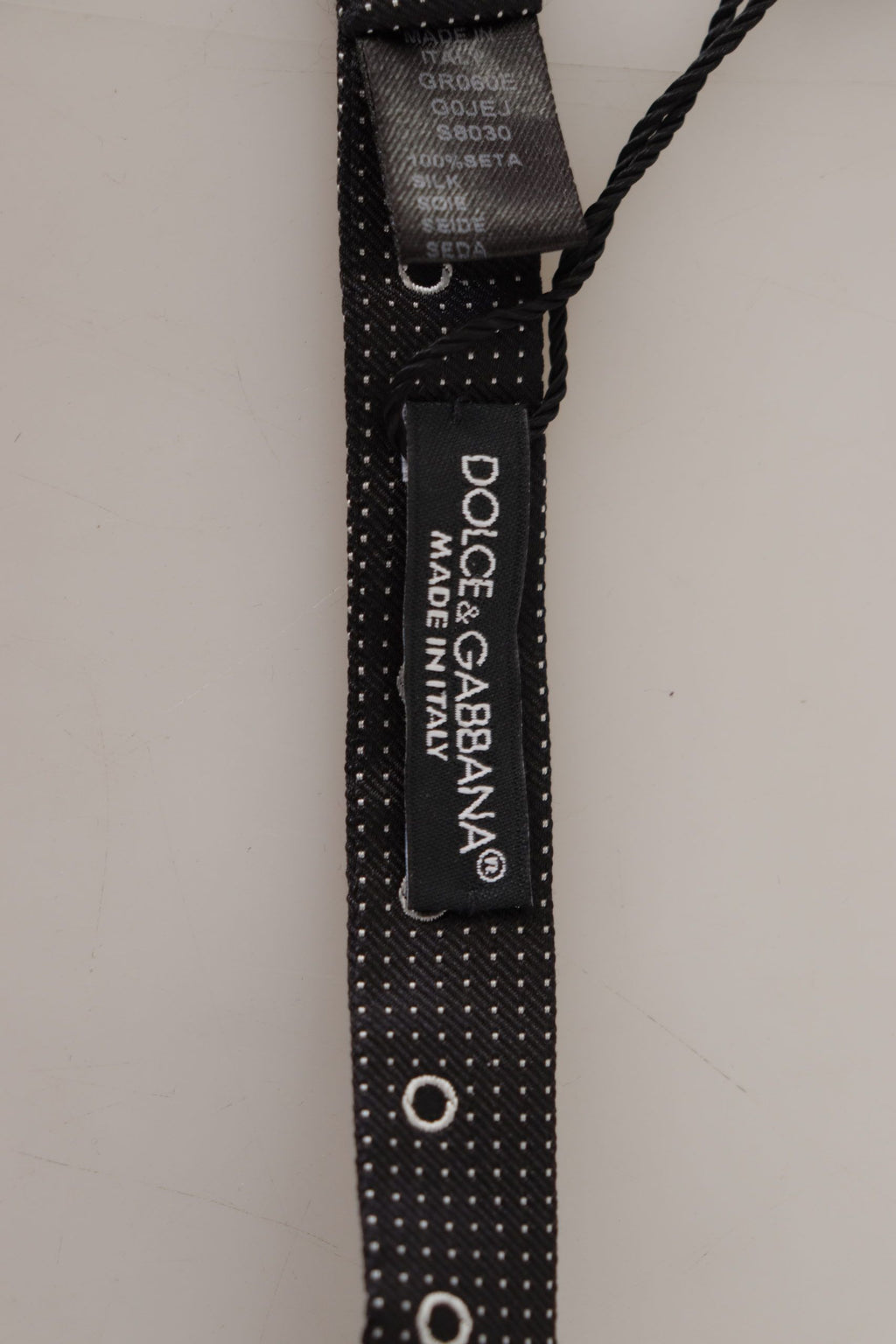 Dolce & Gabbana Dark Gray White Polka Dot 100% Silk Neck Papillon Tie