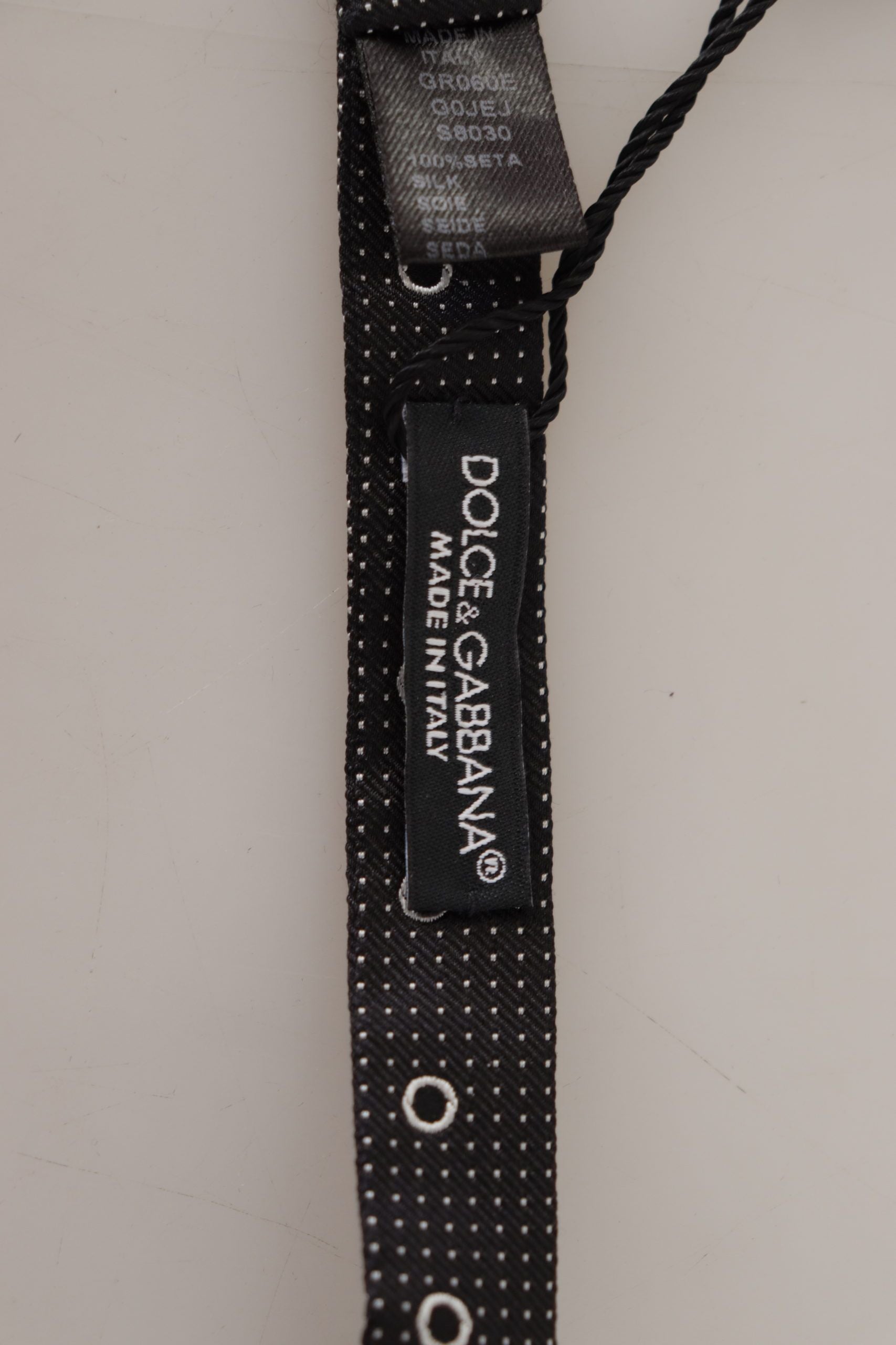 Dolce & Gabbana Dark Gray White Polka Dot 100% Silk Neck Papillon Tie