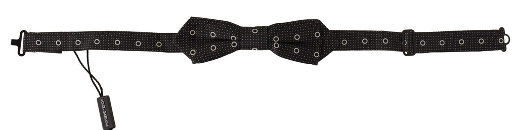 Dolce & Gabbana Dark Gray White Polka Dot 100% Silk Neck Papillon Tie