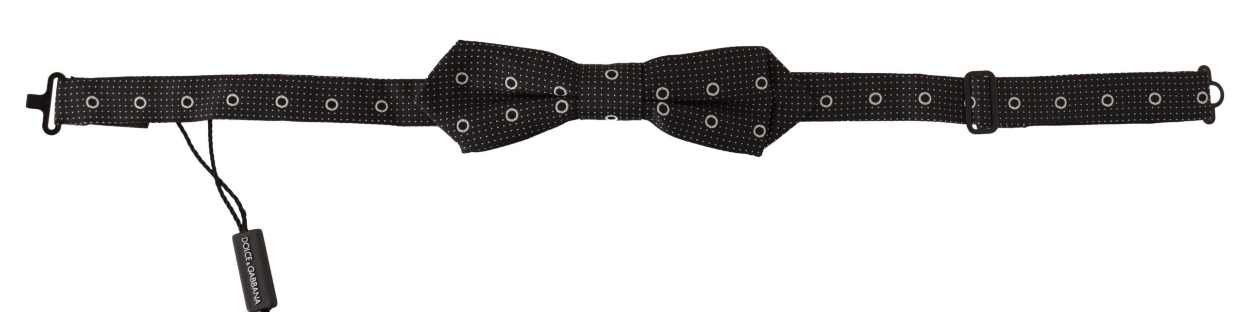 Dolce & Gabbana Dark Gray White Polka Dot 100% Silk Neck Papillon Tie