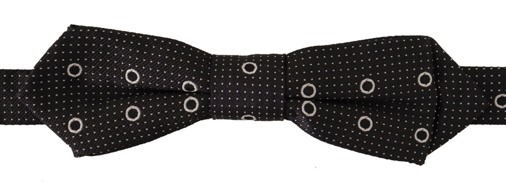 Dolce & Gabbana Dark Gray White Polka Dot 100% Silk Neck Papillon Tie
