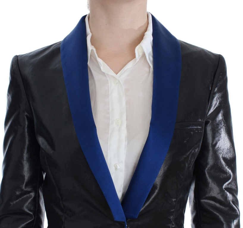 Exte Black Blue Two Piece Suit Skirt & Blazer