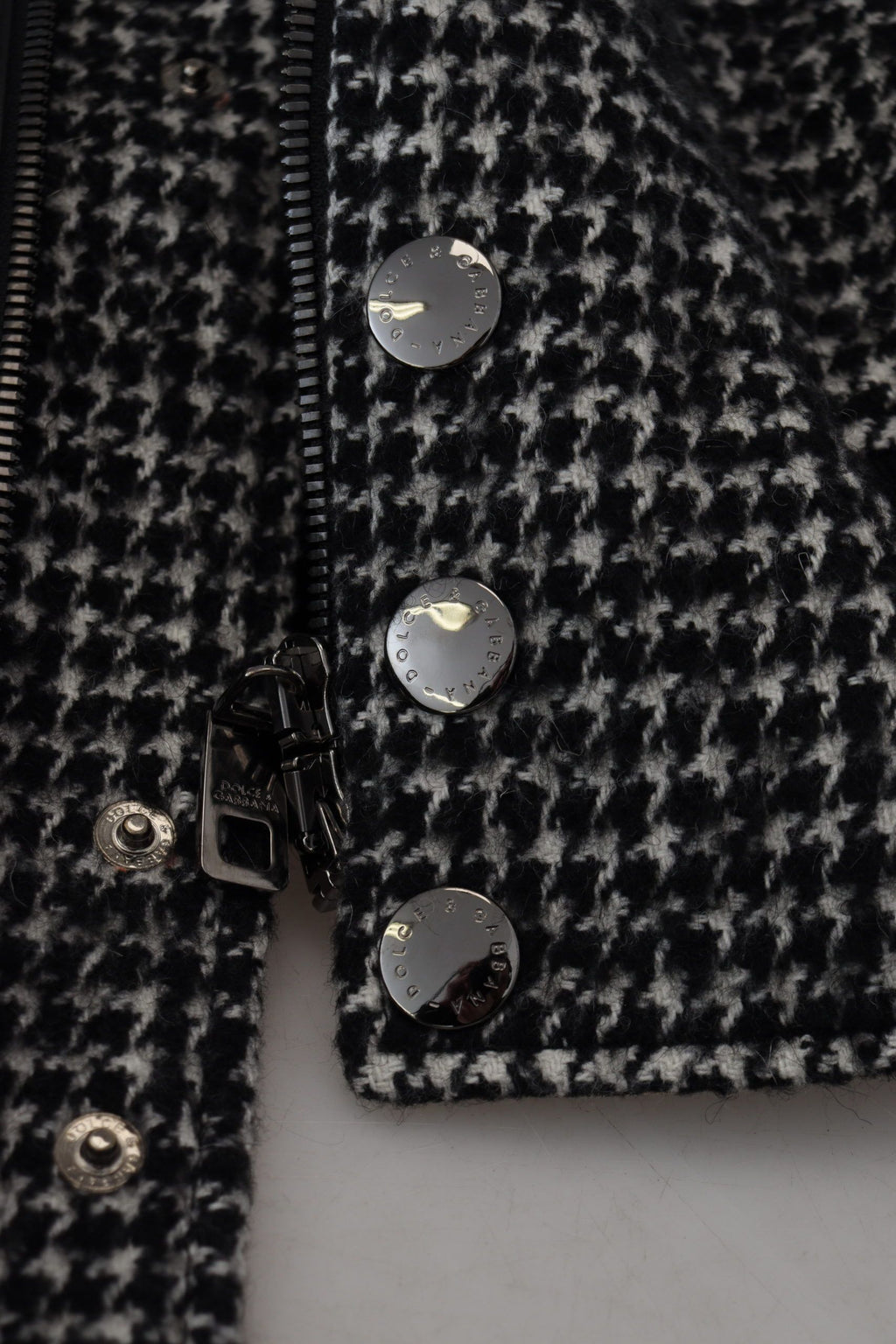 Dolce & Gabbana Dark Gray Houndstooth Polyester Bomber Jacket