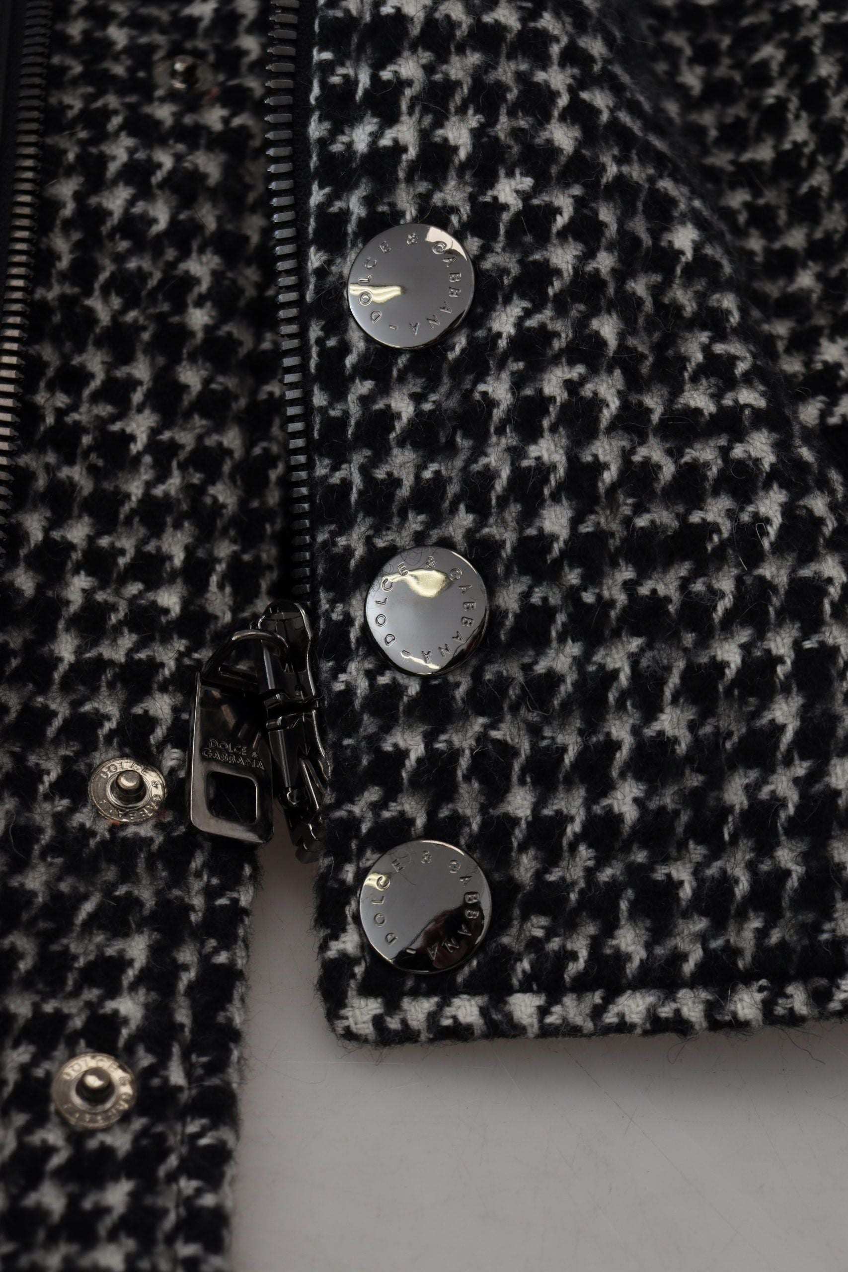 Dolce & Gabbana Dark Gray Houndstooth Polyester Bomber Jacket