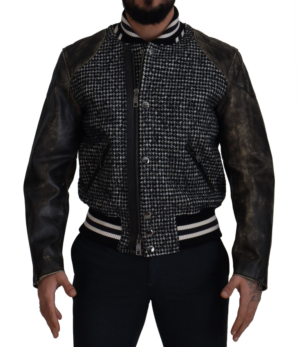 Dolce & Gabbana Dark Gray Houndstooth Polyester Bomber Jacket