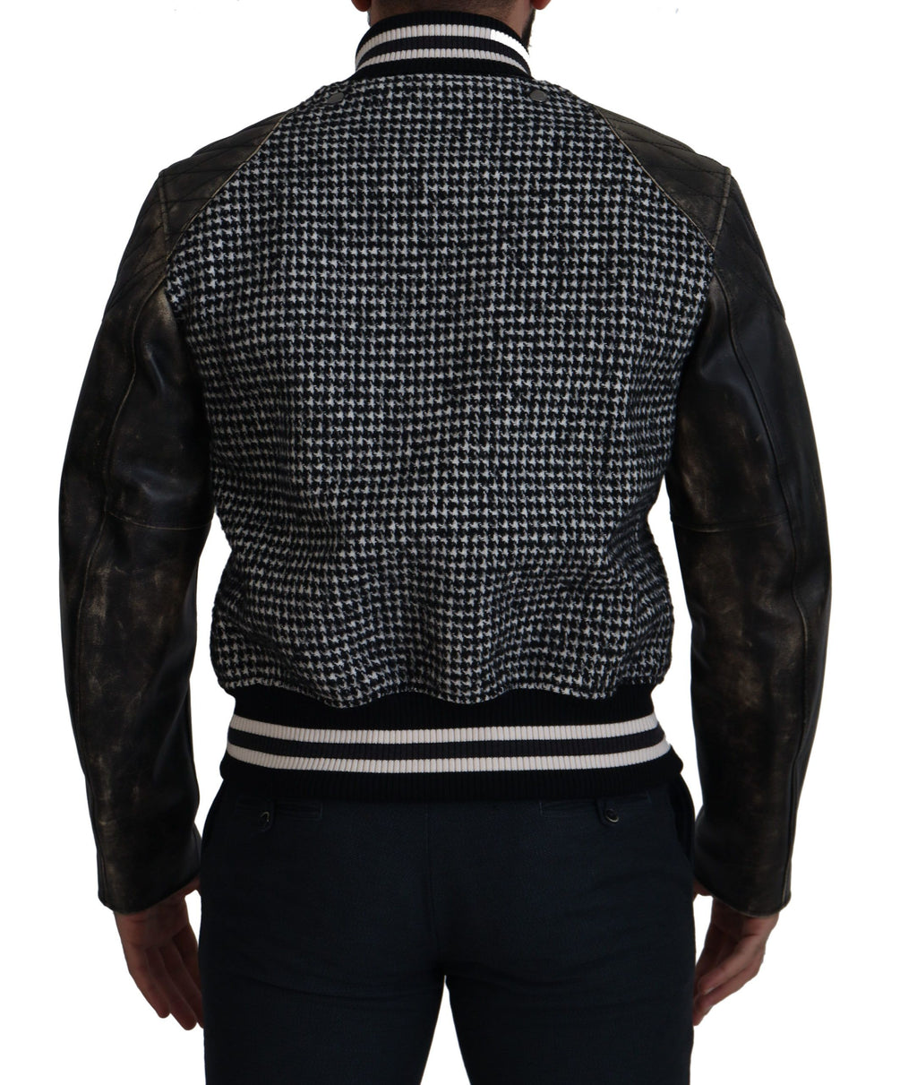Dolce & Gabbana Dark Gray Houndstooth Polyester Bomber Jacket