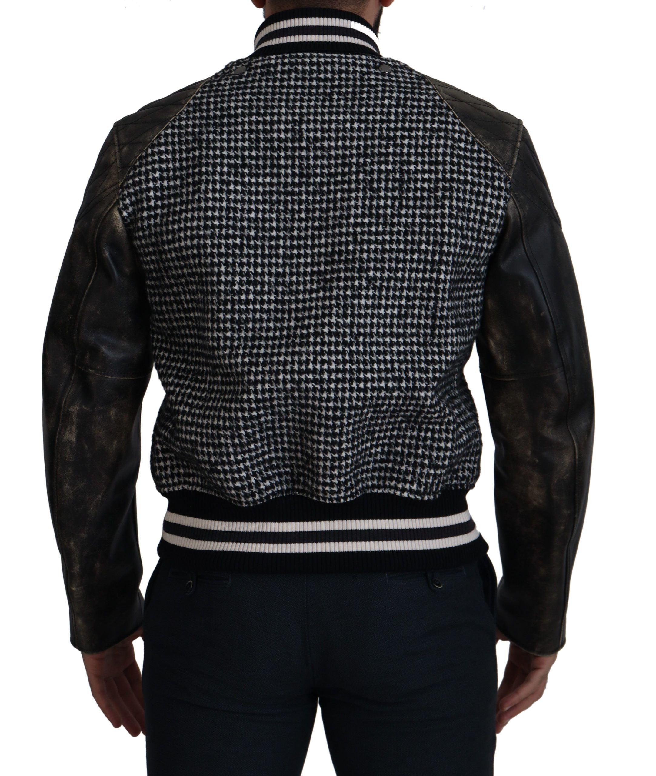 Dolce & Gabbana Dark Gray Houndstooth Polyester Bomber Jacket