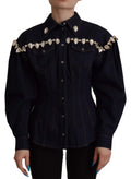 Dolce & Gabbana Blue Denim Crystal Embellish Cotton Jacket