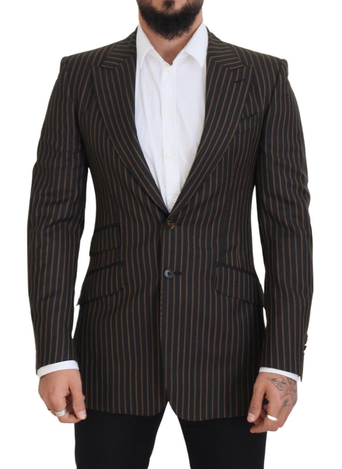 Dolce & Gabbana Dark Gray Stripes Single Breasted Blazer