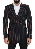 Dolce & Gabbana Dark Gray Stripes Viscose Double Breasted Blazer