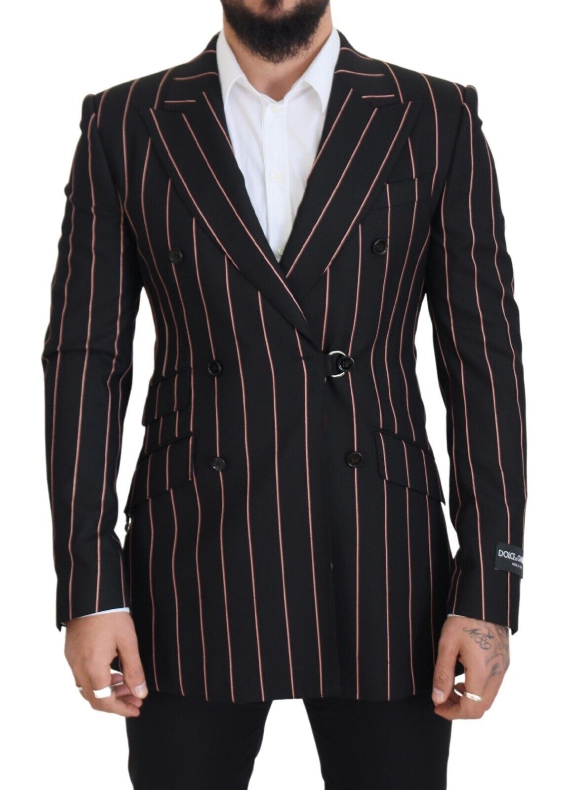 Dolce & Gabbana Dark Gray Stripes Viscose Double Breasted Blazer