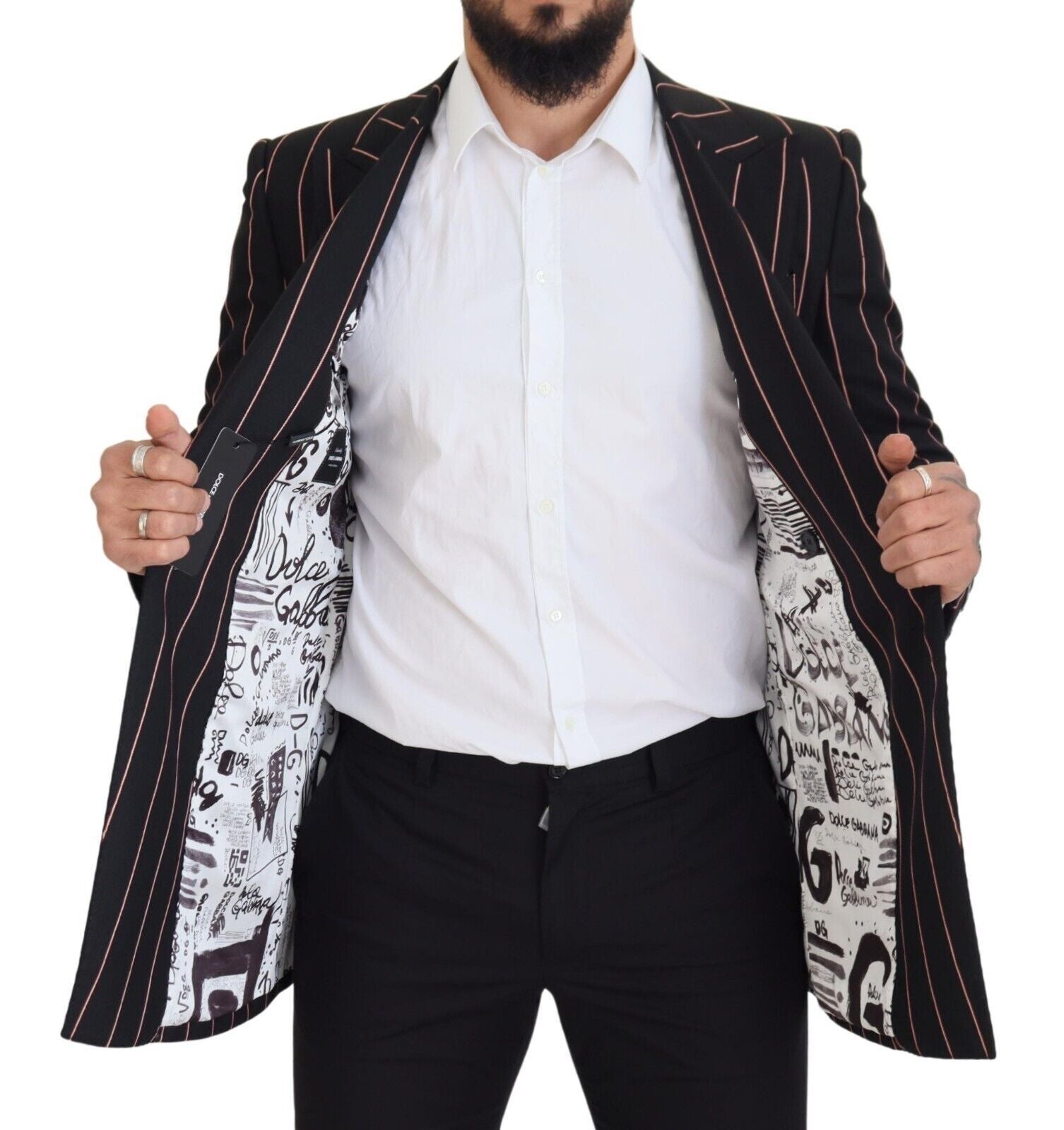 Dolce & Gabbana Dark Gray Stripes Viscose Double Breasted Blazer
