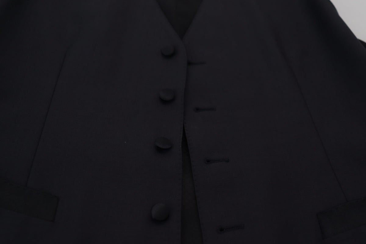 Dolce & Gabbana Dark Blue Wool Stretch Waistcoat Formal Vest