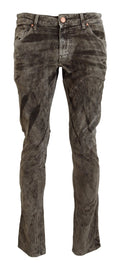 Acht Gray Washed Cotton Corduroy Slim Fit Men Jeans
