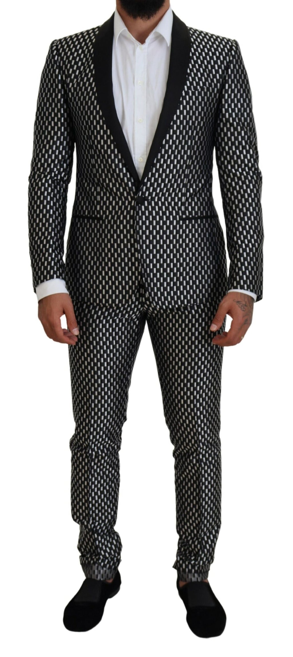 Dolce & Gabbana Dark Gray White Silk MARTINI Slim Fit Suit
