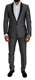 Dolce & Gabbana Dark Gray White Silk MARTINI Slim Fit Suit