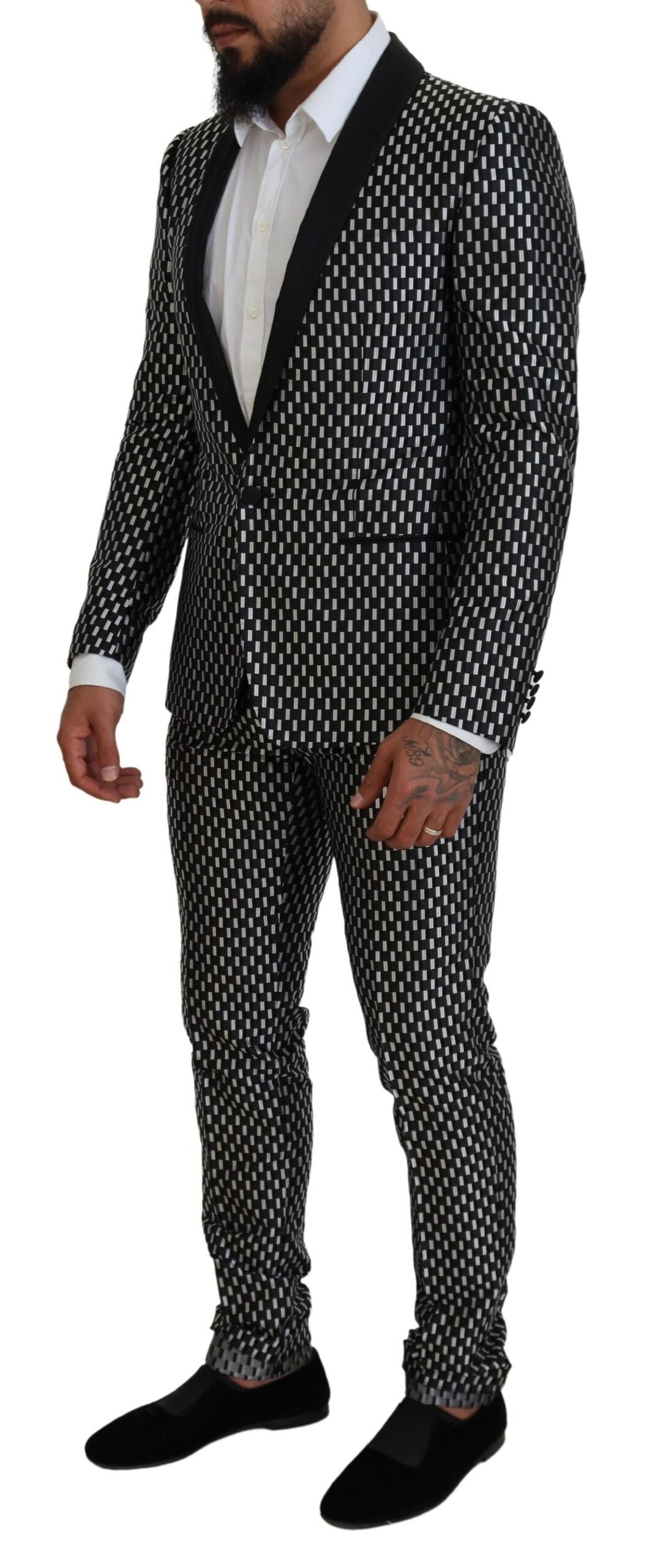 Dolce & Gabbana Dark Gray White Silk MARTINI Slim Fit Suit