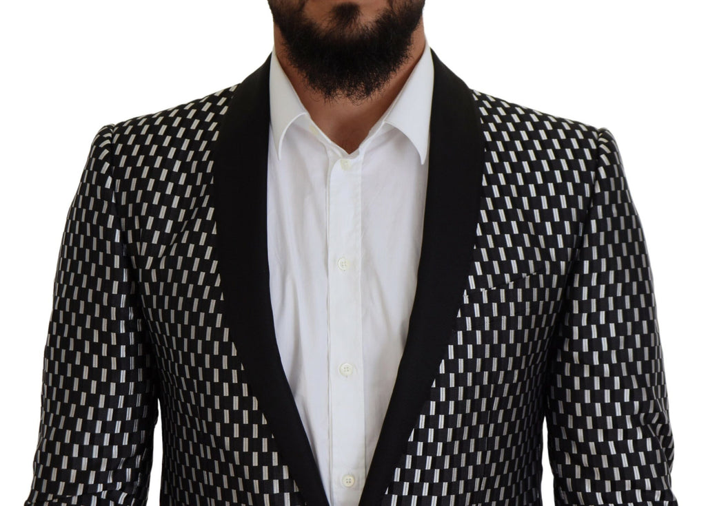 Dolce & Gabbana Dark Gray White Silk MARTINI Slim Fit Suit