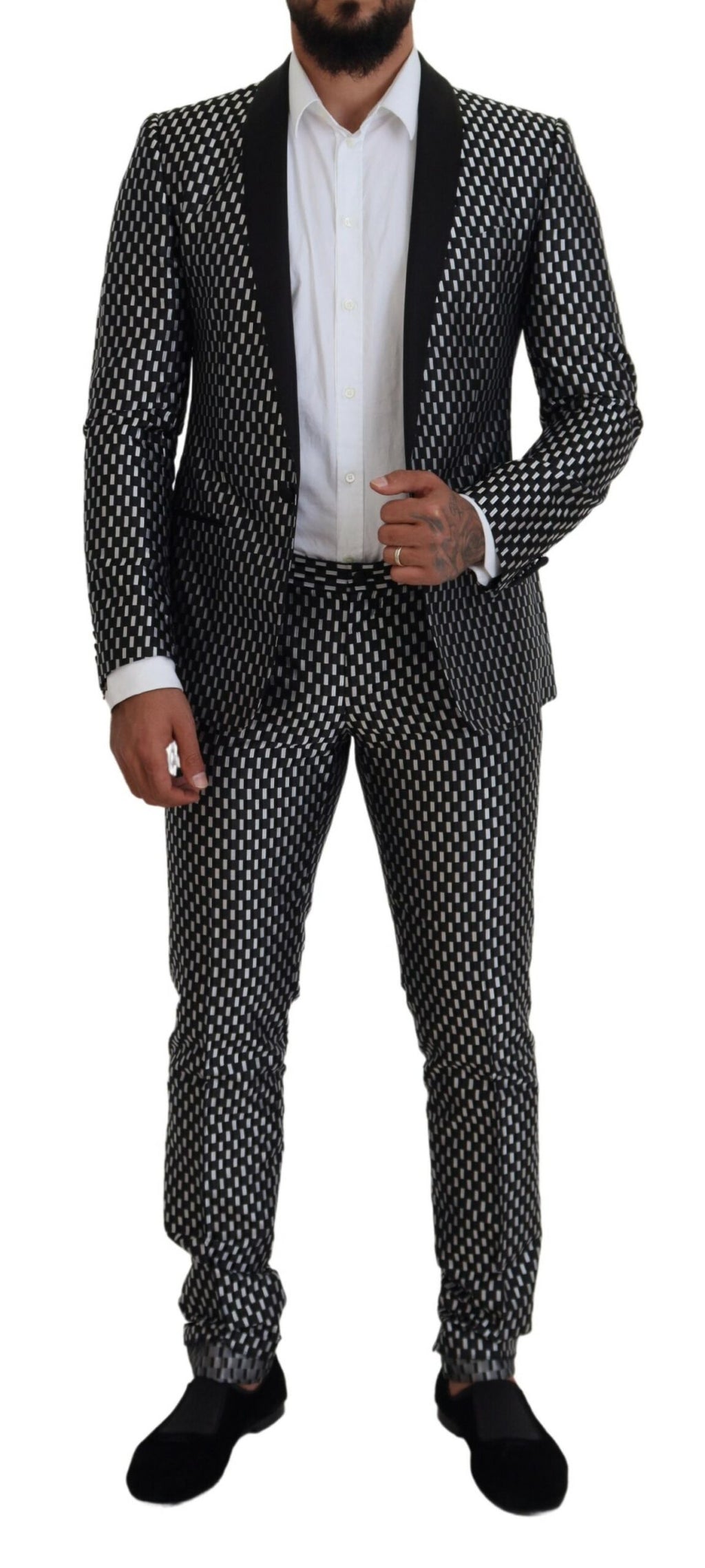 Dolce & Gabbana Dark Gray White Silk MARTINI Slim Fit Suit