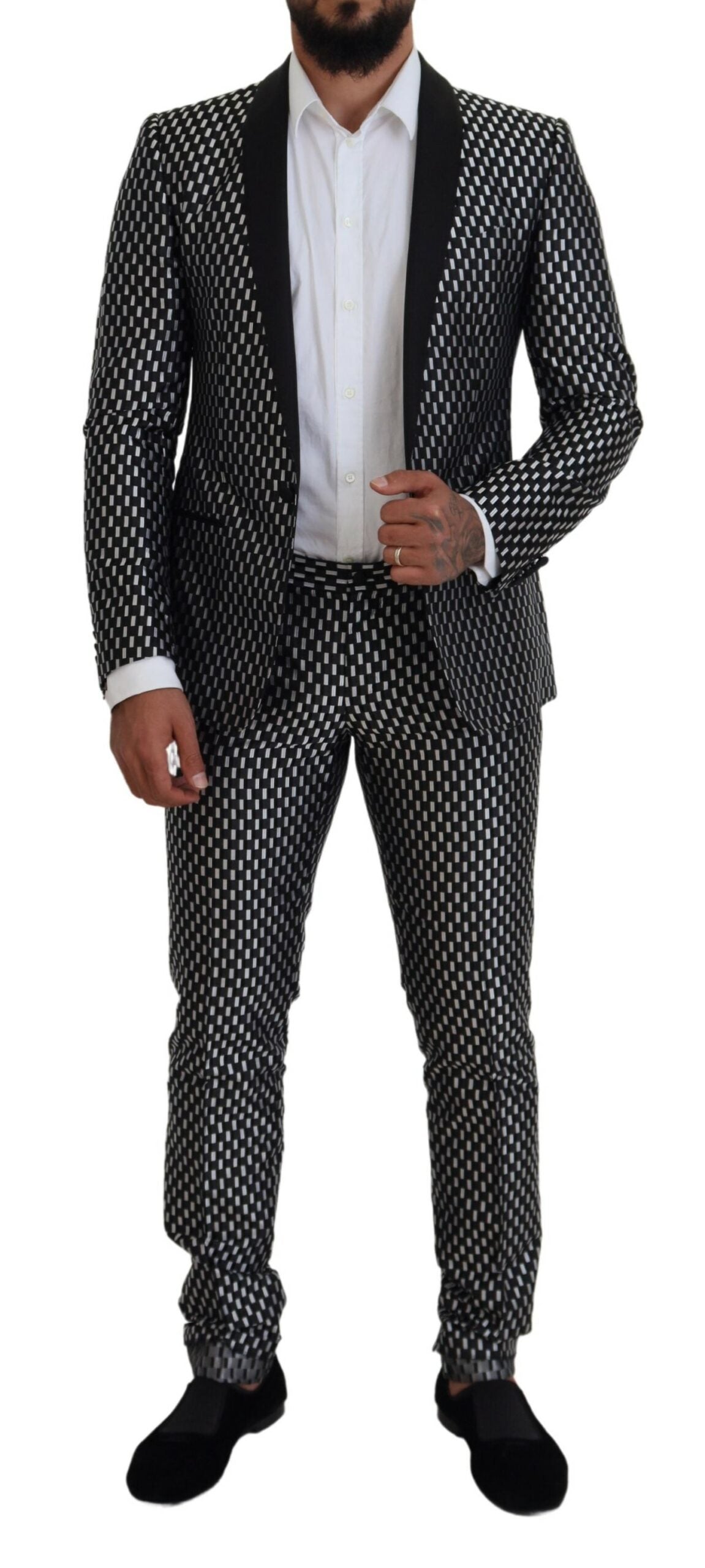 Dolce & Gabbana Dark Gray White Silk MARTINI Slim Fit Suit