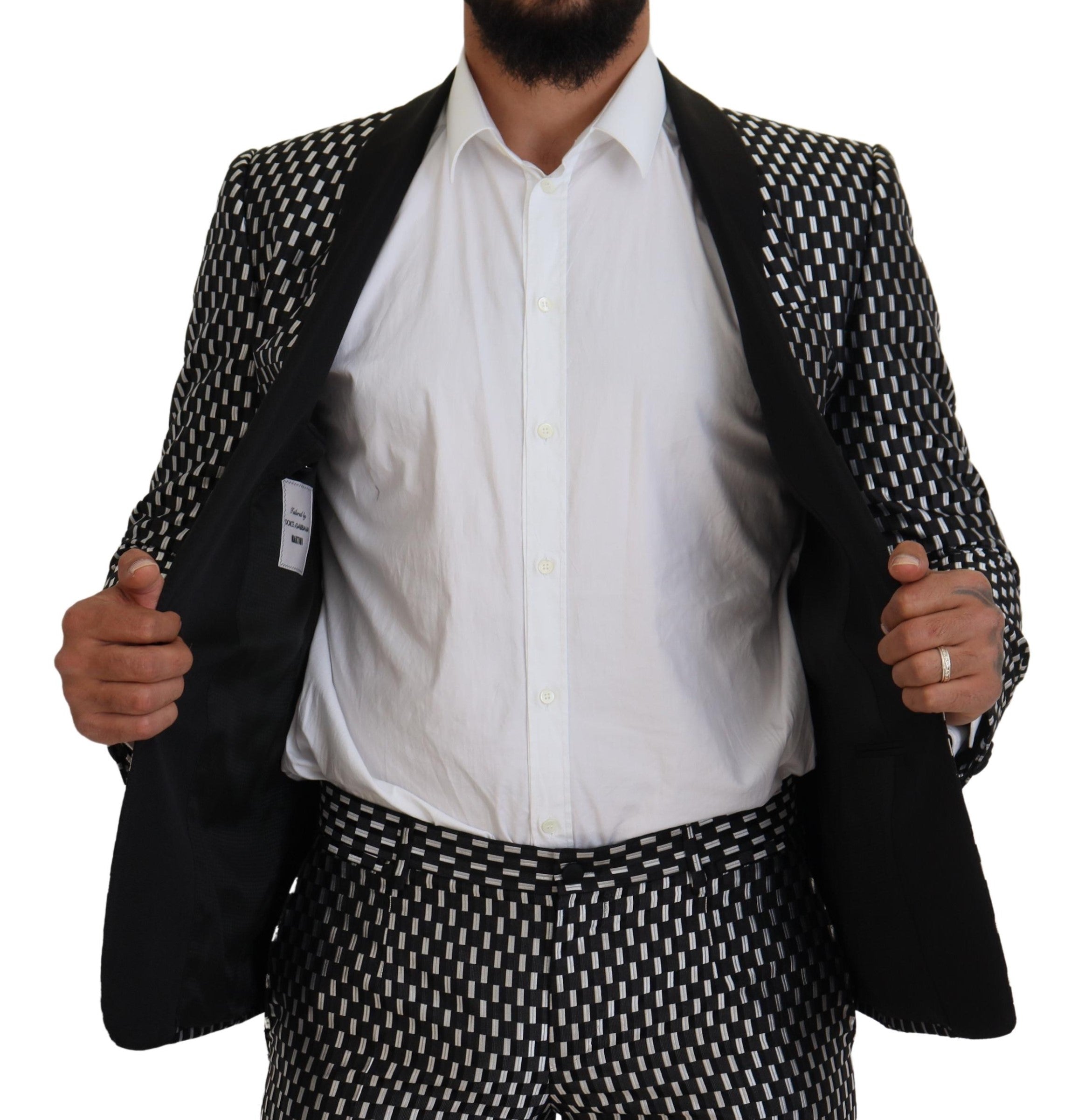 Dolce & Gabbana Dark Gray White Silk MARTINI Slim Fit Suit
