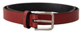 Dolce & Gabbana Maroon Vitello Leather Silver Metal Belt