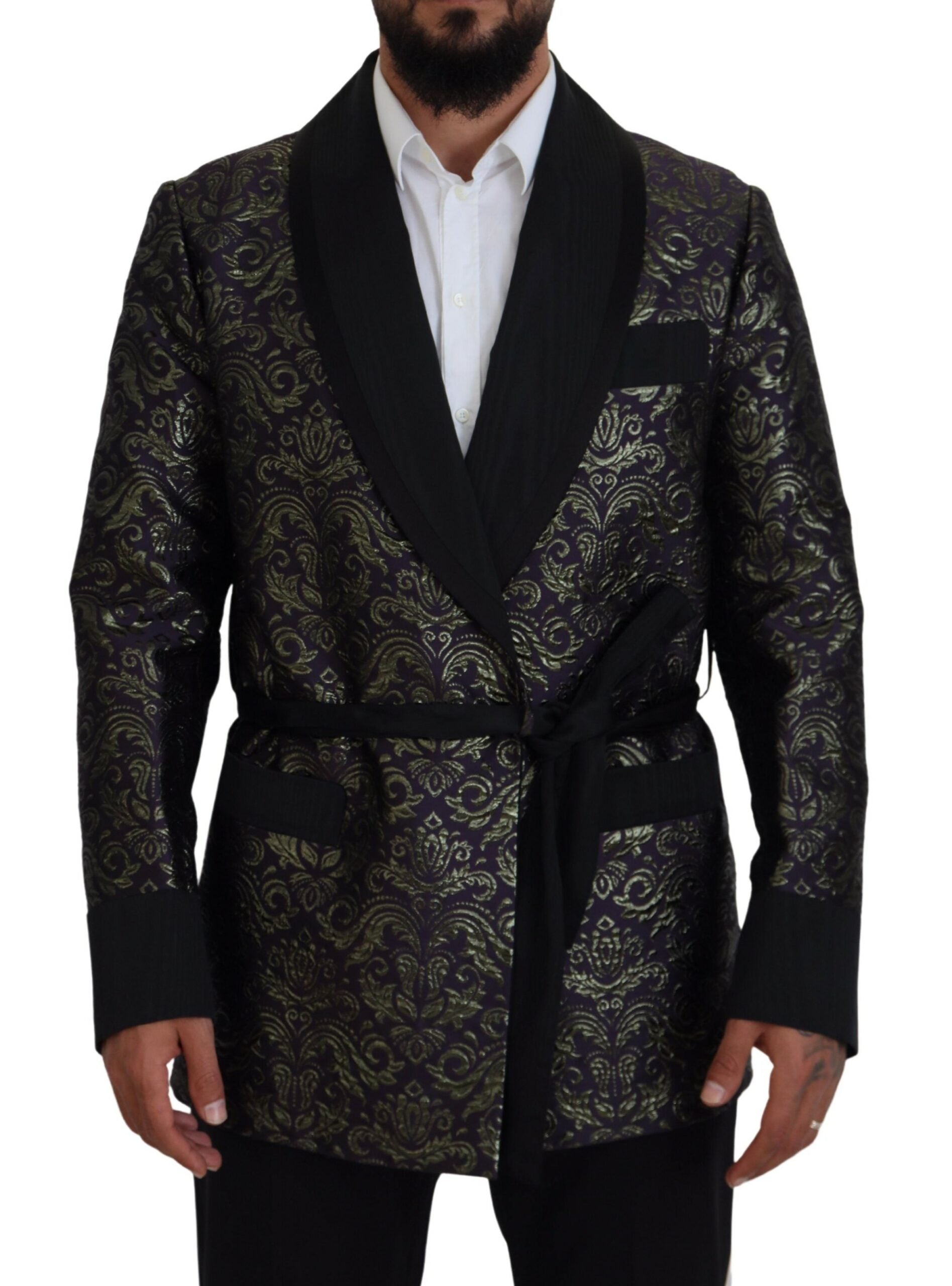 Dolce & Gabbana Dark Gray Purple Baroque Jacket Blazer Robe