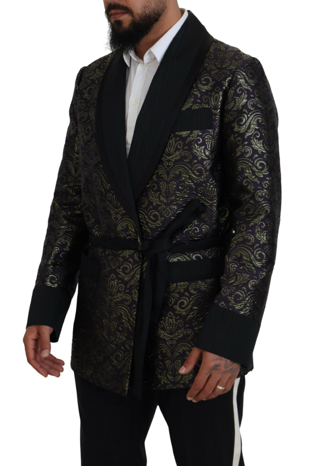 Dolce & Gabbana Dark Gray Purple Baroque Jacket Blazer Robe