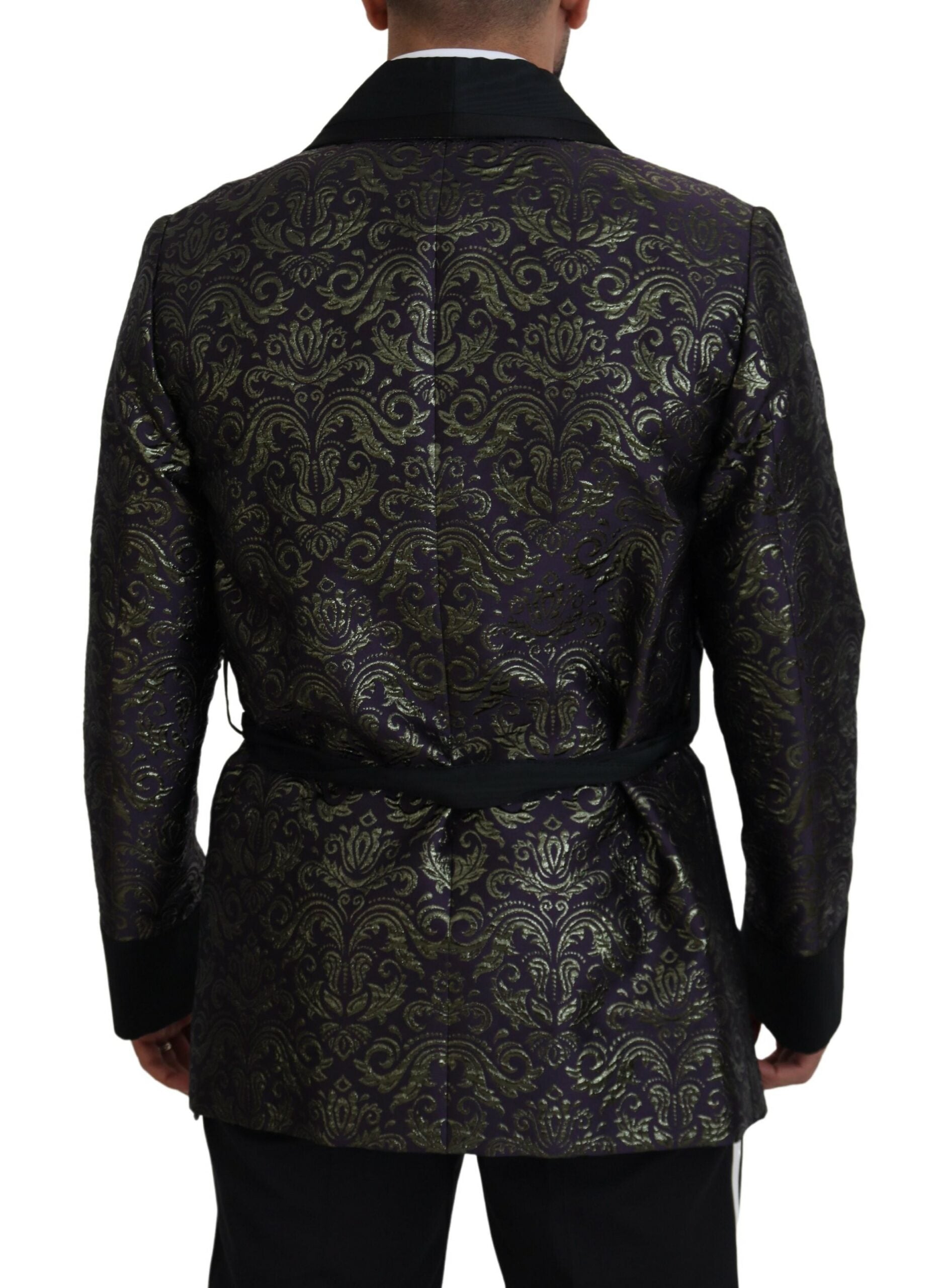 Dolce & Gabbana Dark Gray Purple Baroque Jacket Blazer Robe