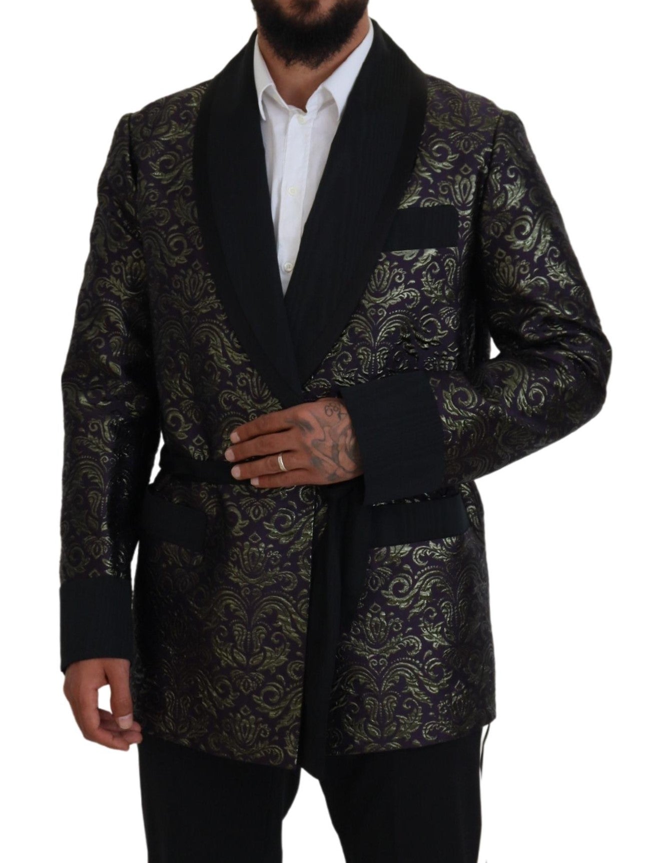 Dolce & Gabbana Dark Gray Purple Baroque Jacket Blazer Robe