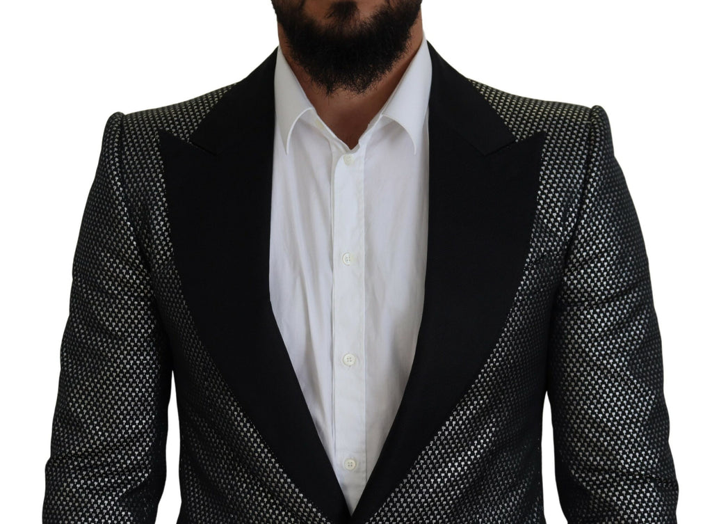Dolce & Gabbana Dark Gray Silver Jacquard Slim Fit Jacket Blazer