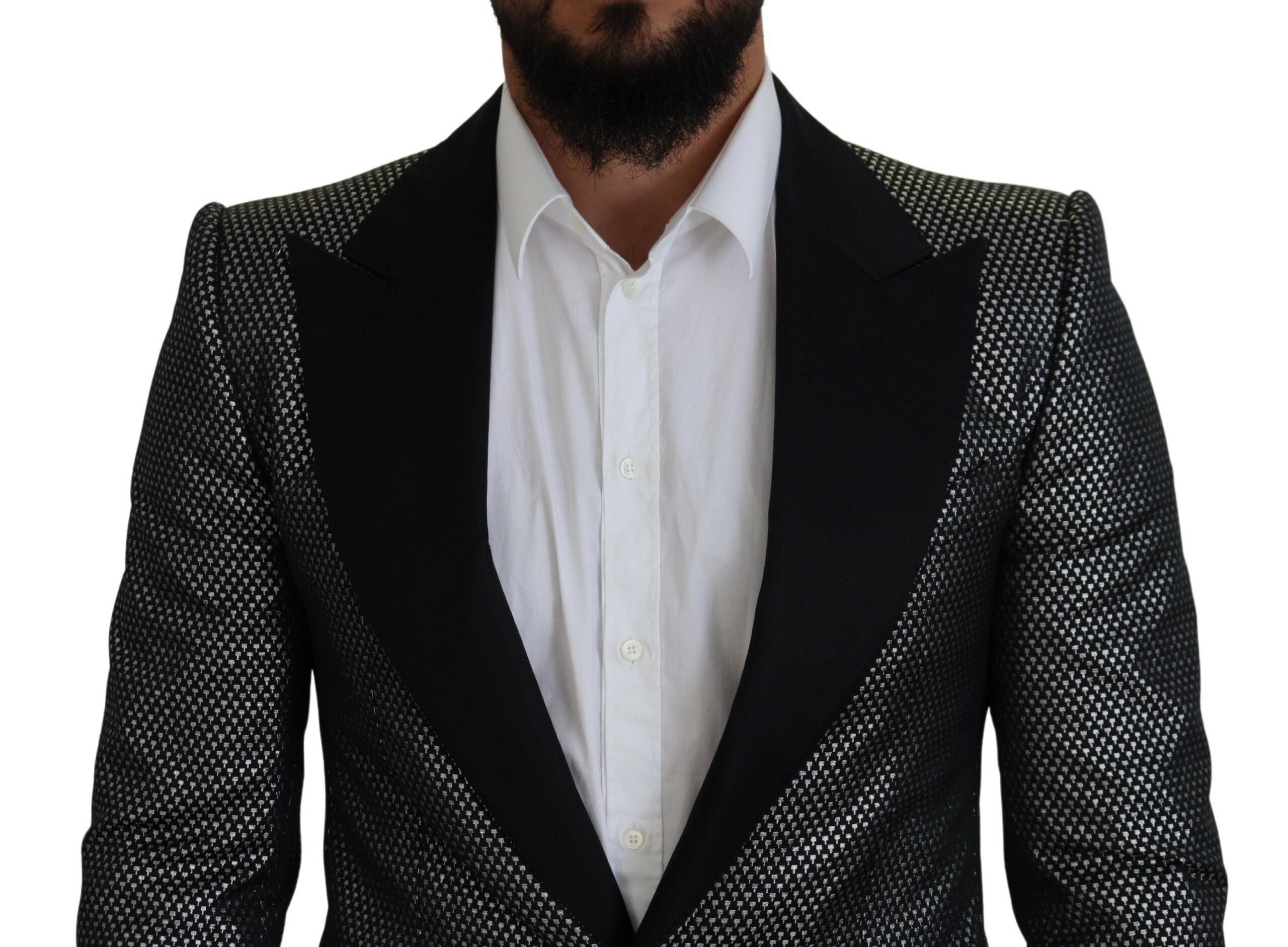 Dolce & Gabbana Dark Gray Silver Jacquard Slim Fit Jacket Blazer