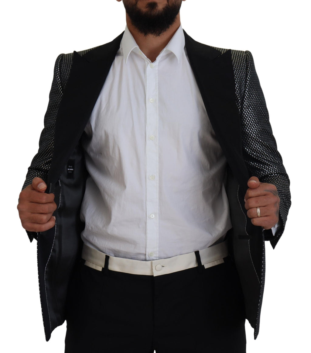 Dolce & Gabbana Dark Gray Silver Jacquard Slim Fit Jacket Blazer