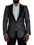 Dolce & Gabbana Dark Gray Silver Jacquard Slim Fit Jacket Blazer