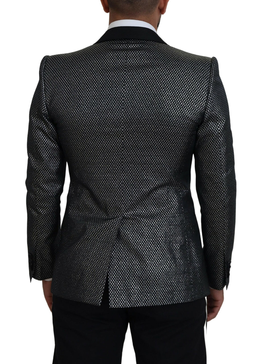 Dolce & Gabbana Dark Gray Silver Jacquard Slim Fit Jacket Blazer